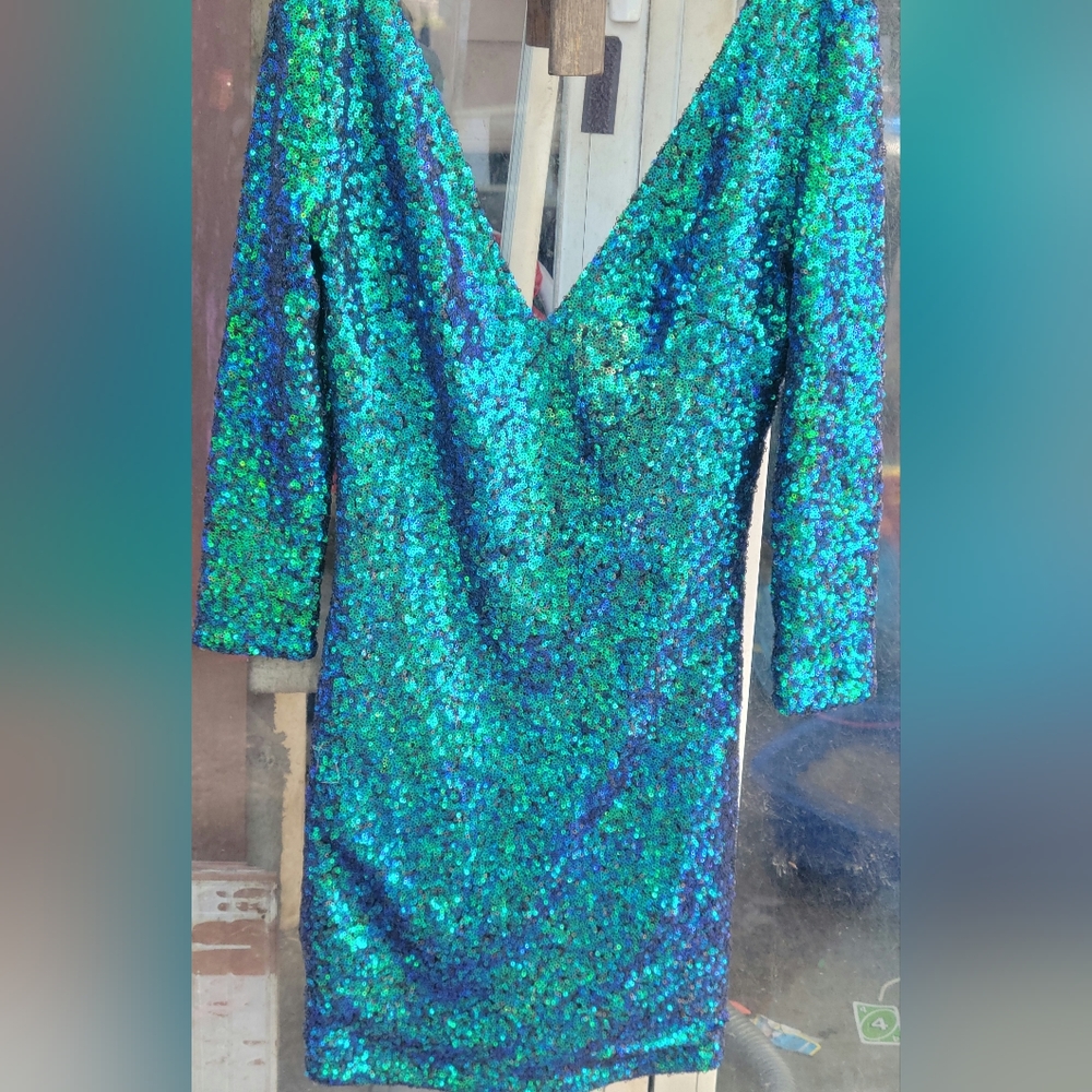Blue and green sparkly mini dress. Small